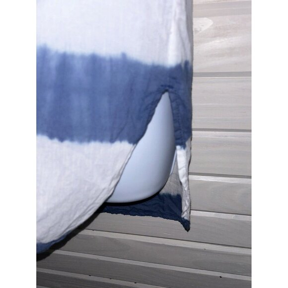 Chicos Sz 0 (SMALL) Blue White Tie Dye Stripe Button Front Shirt Tunic EUC - Picture 8 of 13